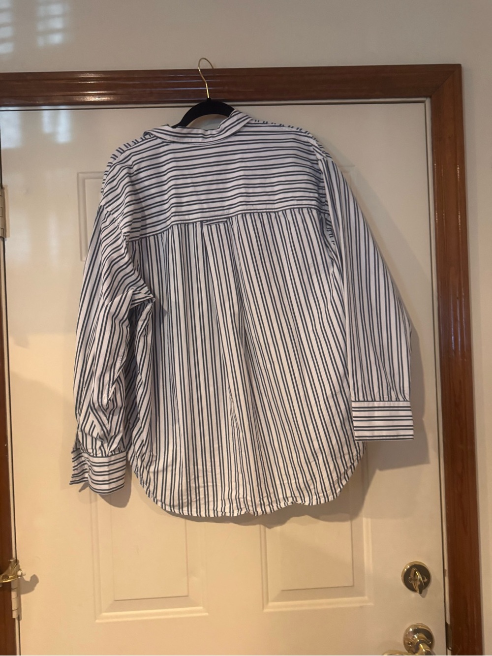 J. Crew Etiene Oversized White Button-Down Shirt with Navy Stripes - Picture 2 of 5